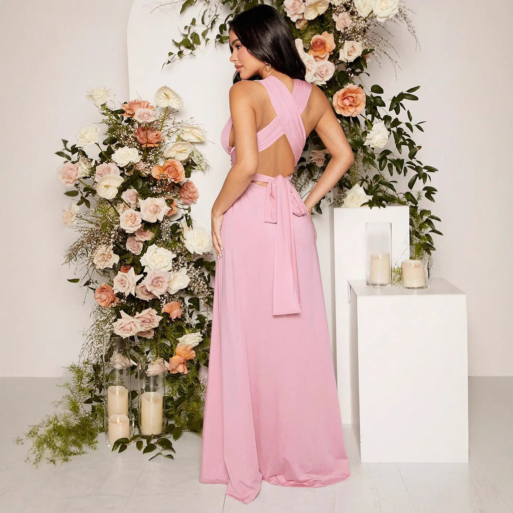 Solid Color Lace-up Pregnant Women Swing Long Dress
