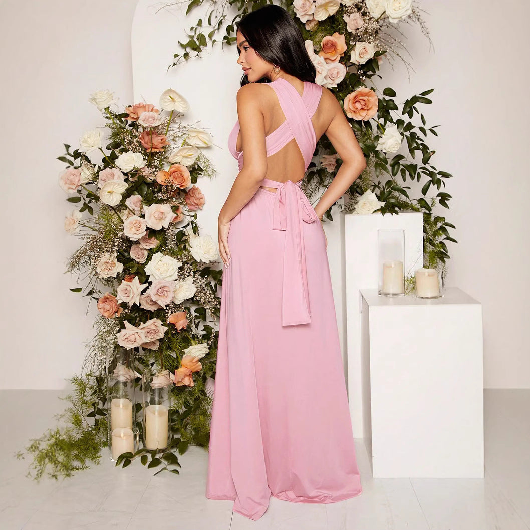 Solid Color Lace-up Pregnant Women Swing Long Dress